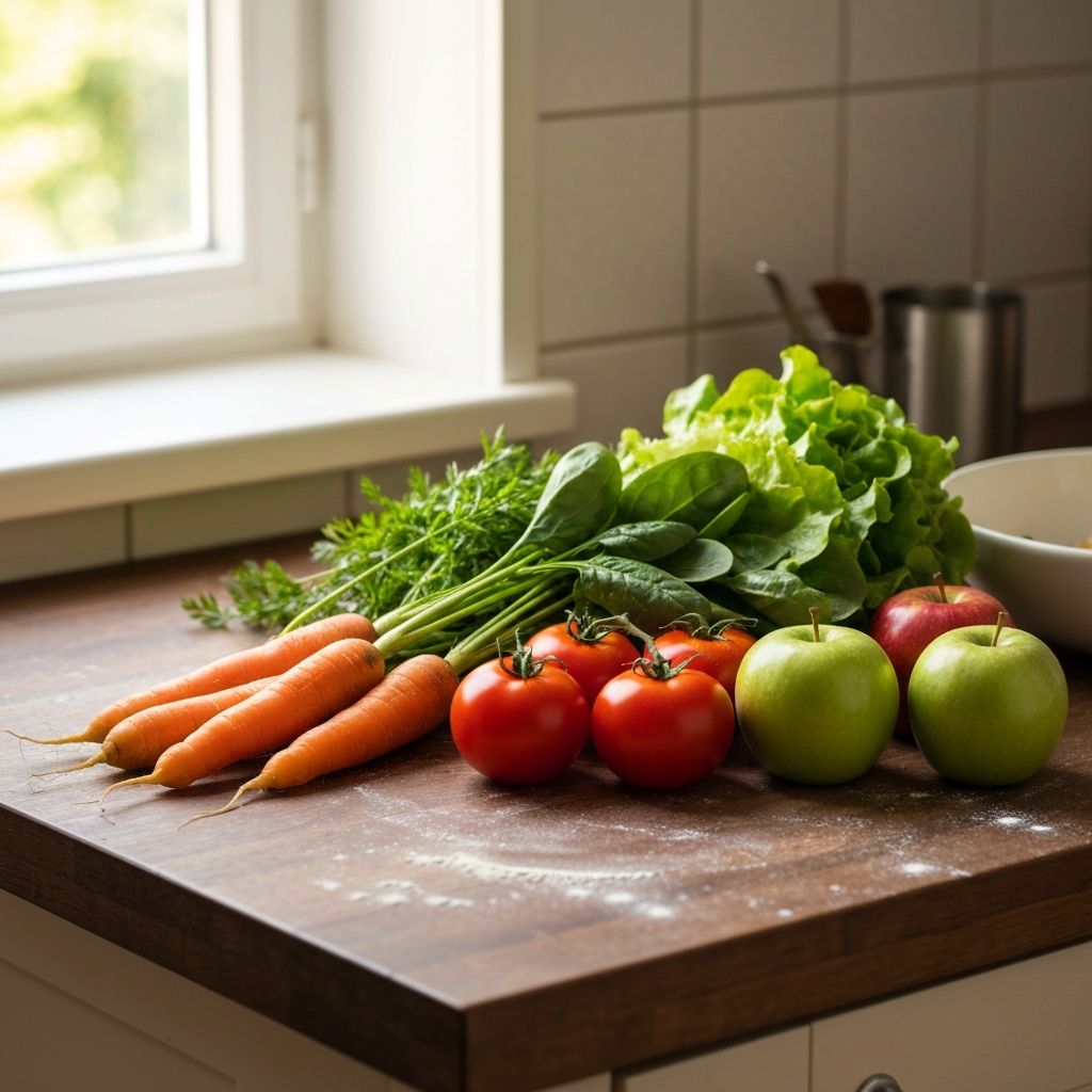 Tuoreita vihanneksia ja hedelmiä